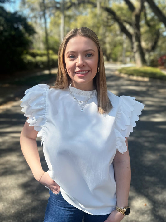 White Ruffle Top RTS