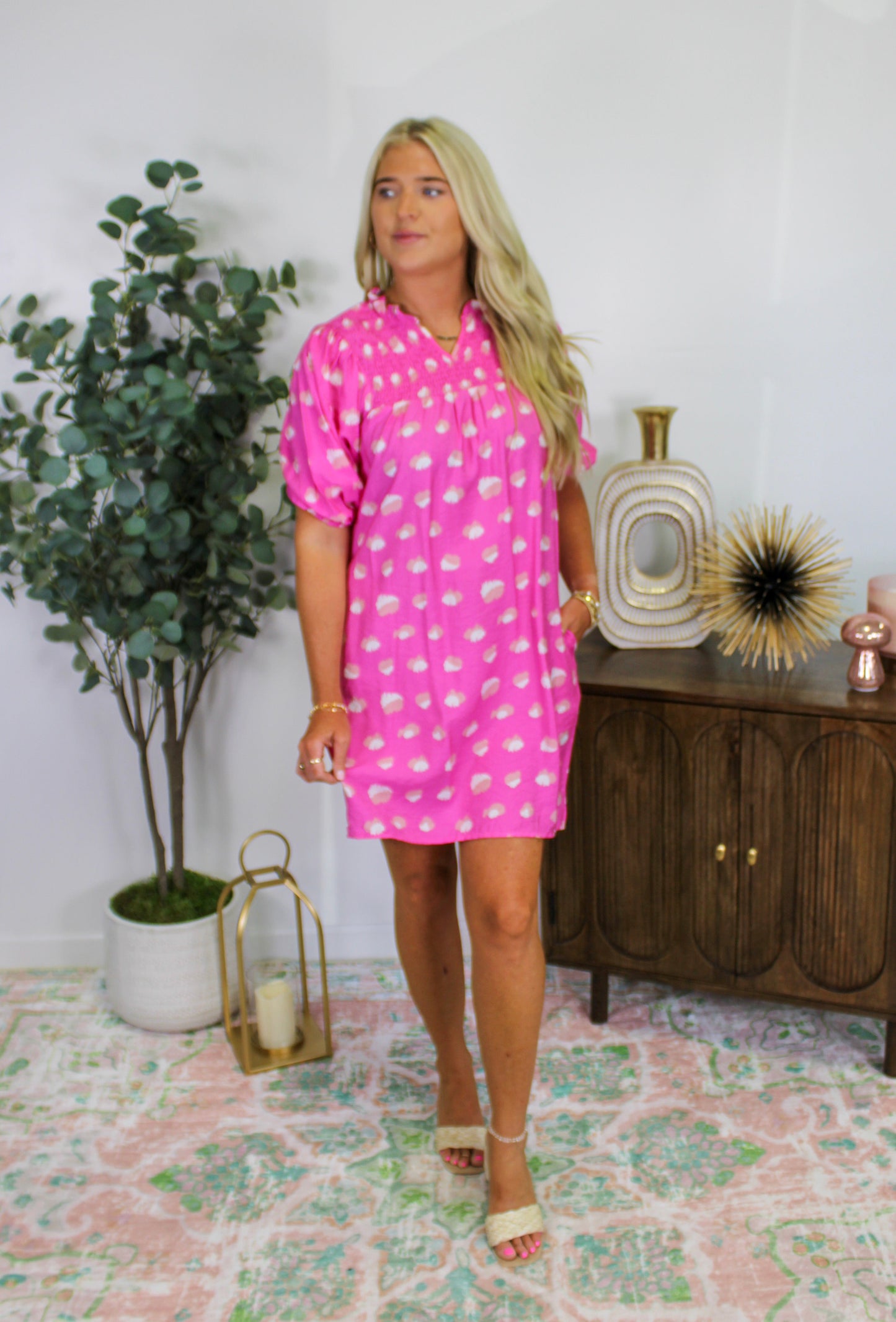 Pink Puff Sleeve Dress RTS