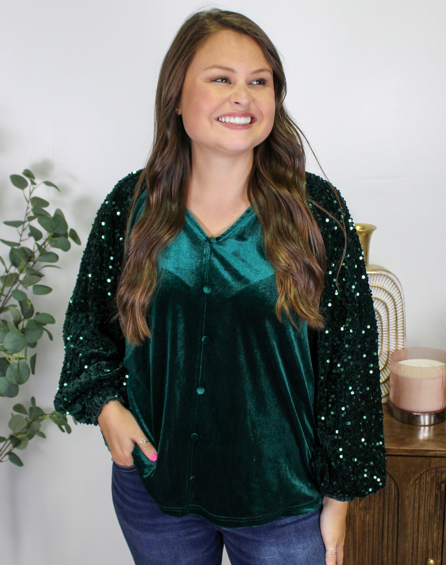 Green Sequin Velvet Blouse November.