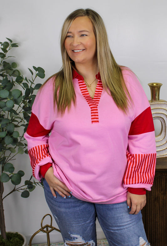 Pink Patchwork Plus Size Top RTS