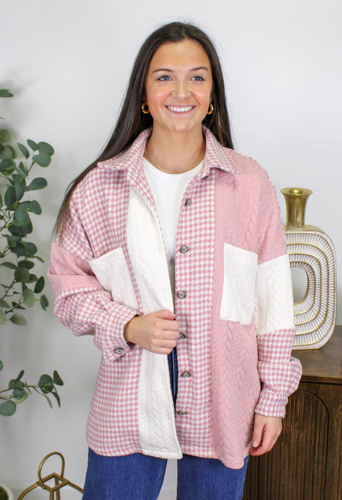 Pink Houndstooth Shacket RTS