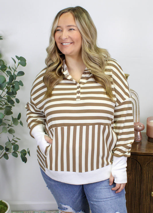 Brown Striped Plus Size Hoodie RTS