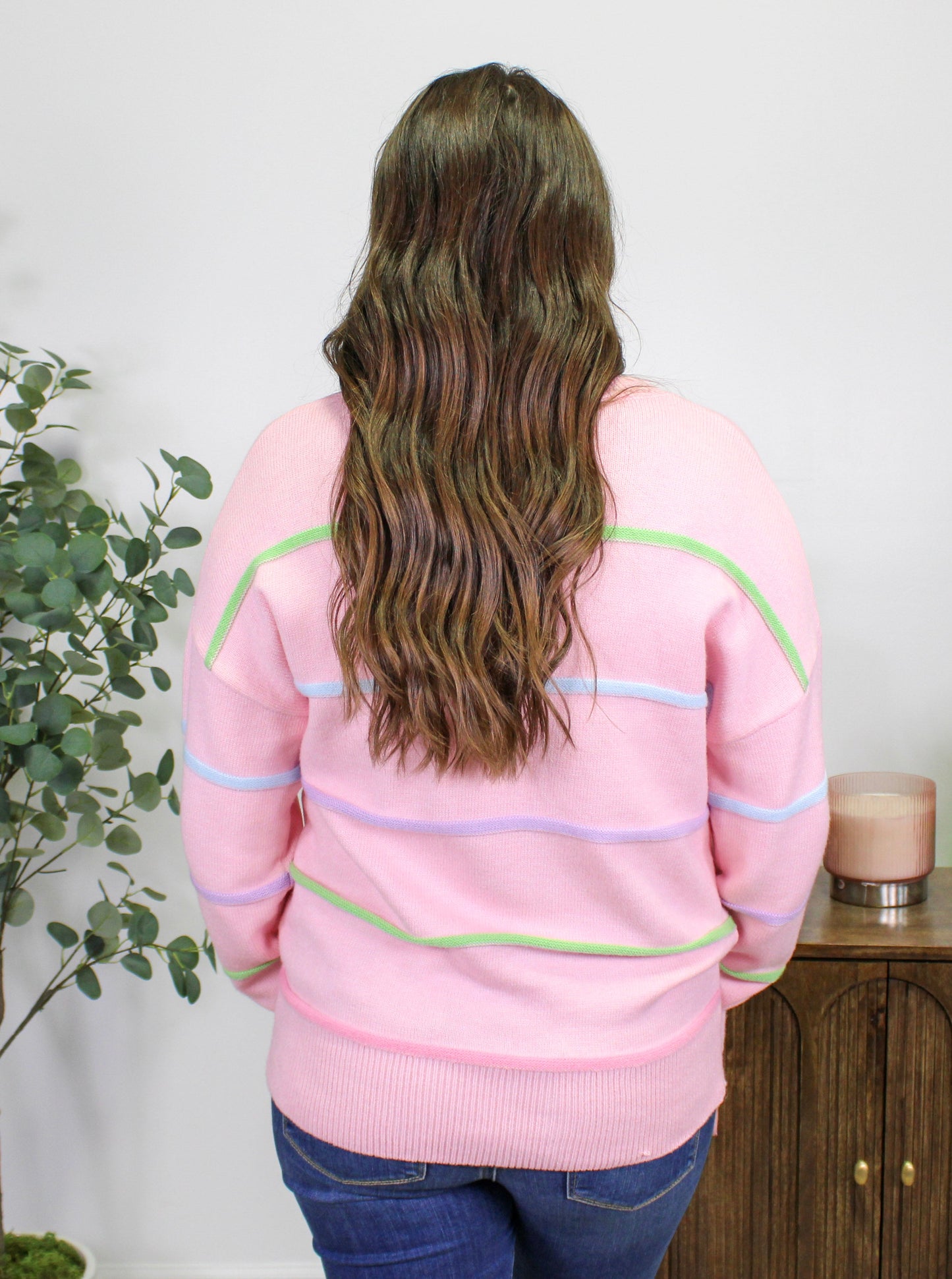 Pink Striped Henley Sweater RTS