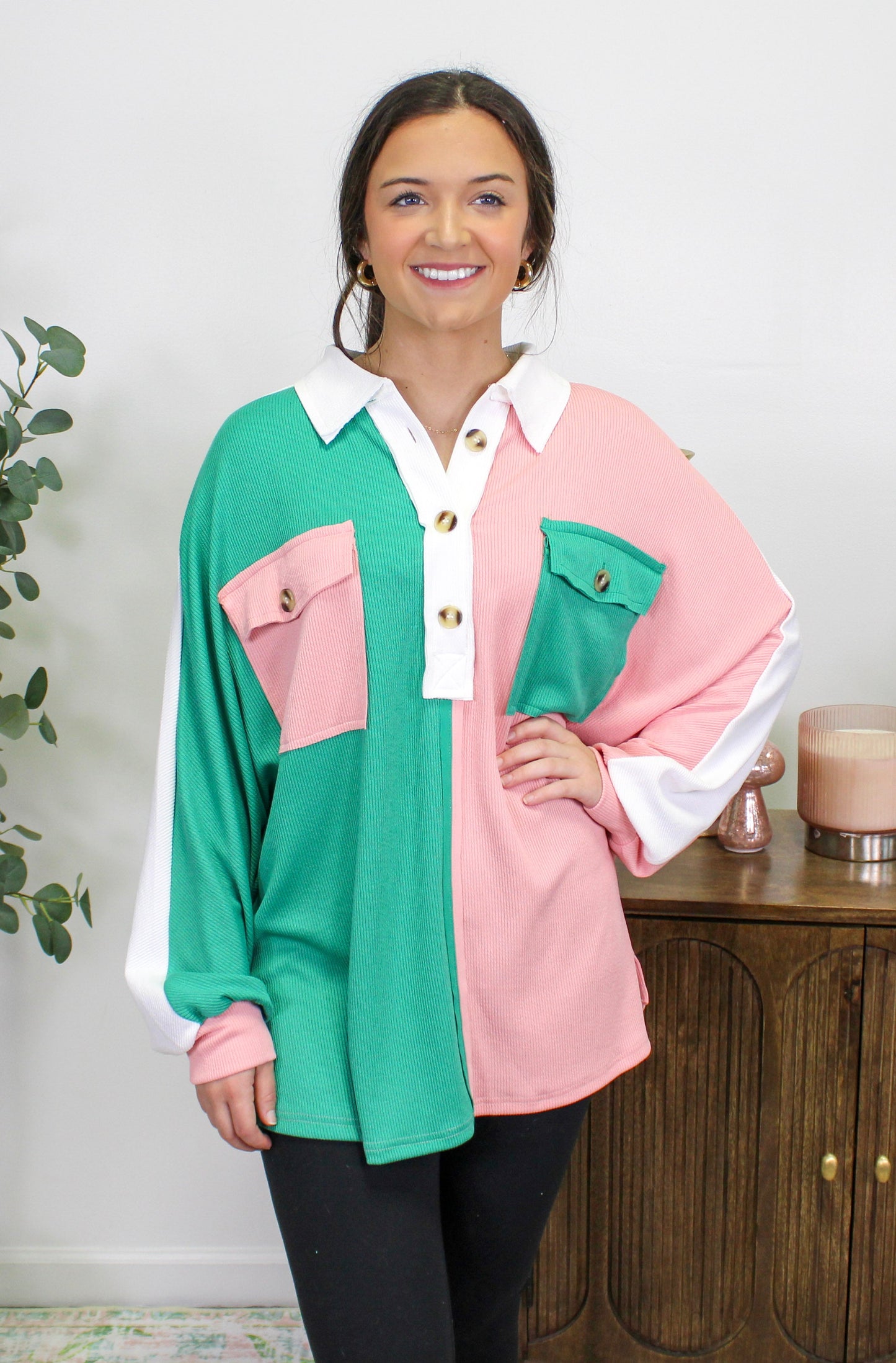 Pink and Green Button Sweatshirt RTS